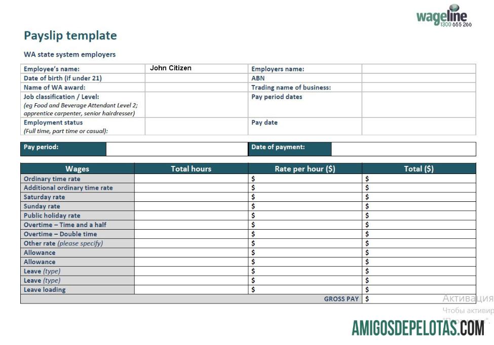 Para download Modelo de recibo de pagamento AUSTRÁLIA WAGELINE em formatos Word e PDF